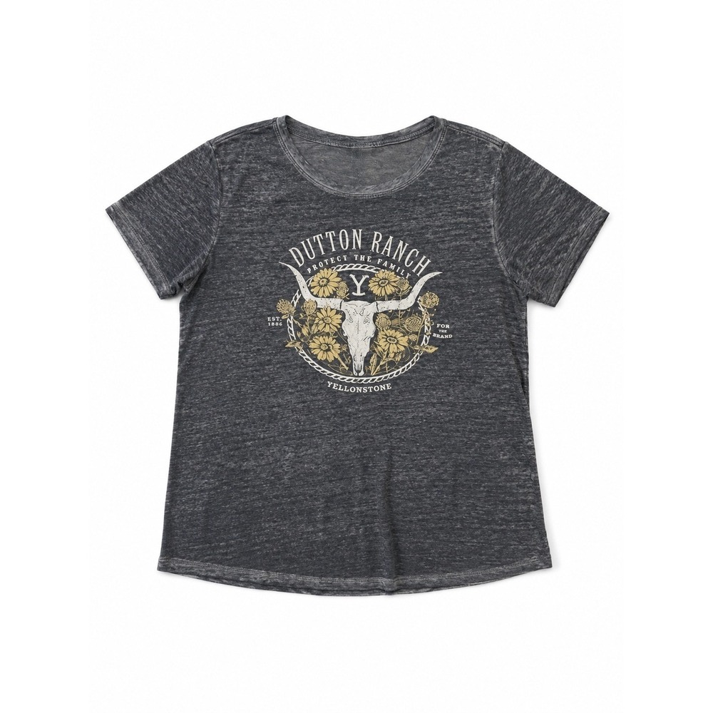 Yellowstone Dutton Ranch Graphic Tee Charcoal Gray Burnout T-Shirt Medium